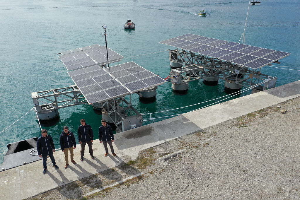 Two SolarinBlue’s offshore floating solar units in the Mediterranean (Courtesy of SolarinBlue)