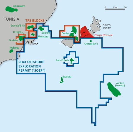 Sfax Offshore Exploration Permit, Ras El Besh Concession and TPS Assets; Source: Panoro Energy