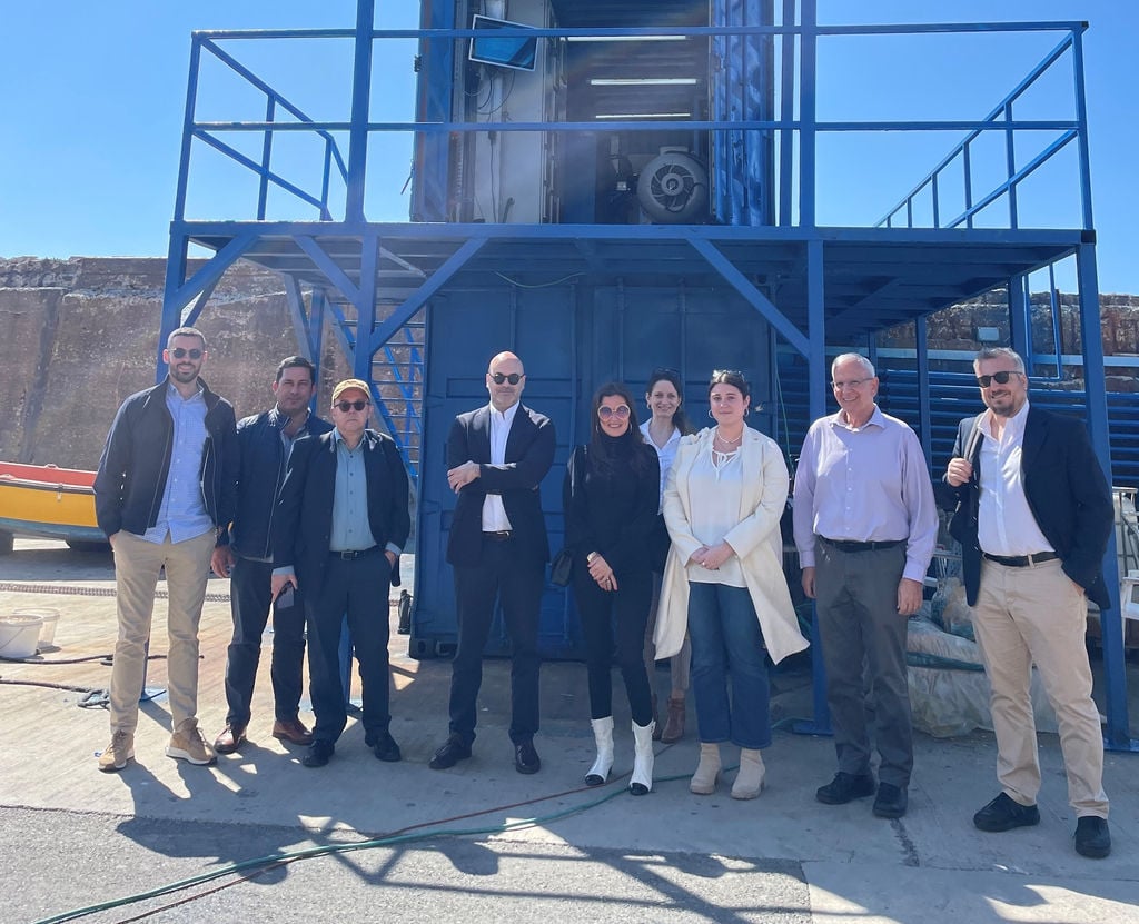Representatives from Rogan Associates and Heraklion Port Authority at Eco Wave Power’s wave energy project in Israel (Courtesy of Eco Wave Power)