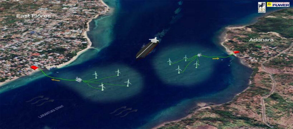 Illustration/Visualization of proposed Larantuka Strait tidal turbine array (Courtesy of SBS)