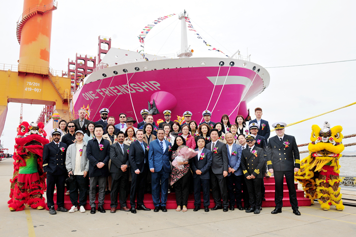 Pink container ship docks at JAXPORT