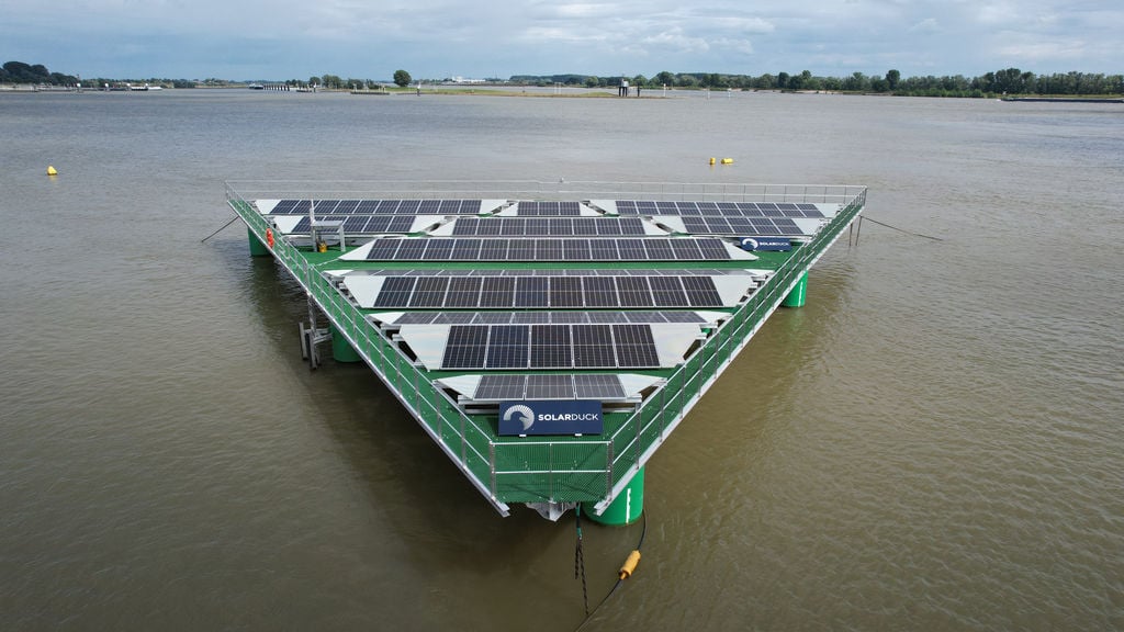 SolarDuck’s offshore floating solar pilot platform dubbed King Eider (Courtesy of SolarDuck)