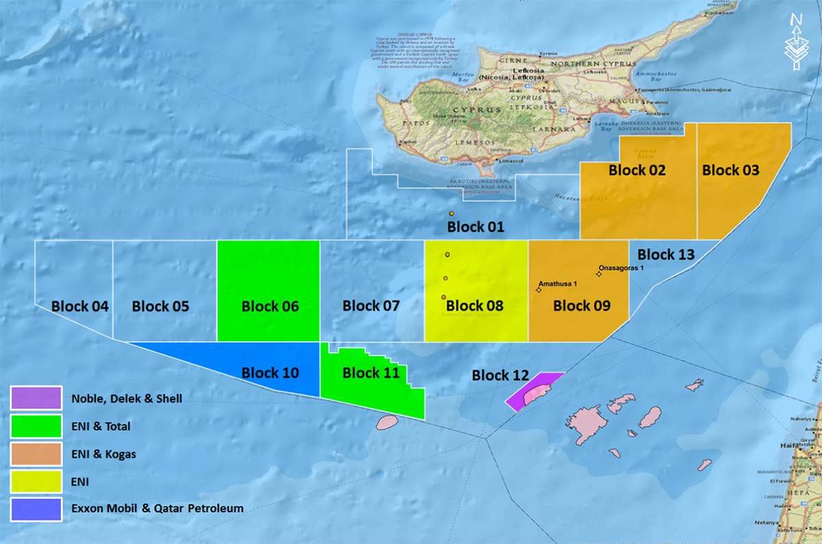 Map of Cyprus offshore blocks; Source: NewMed Energy