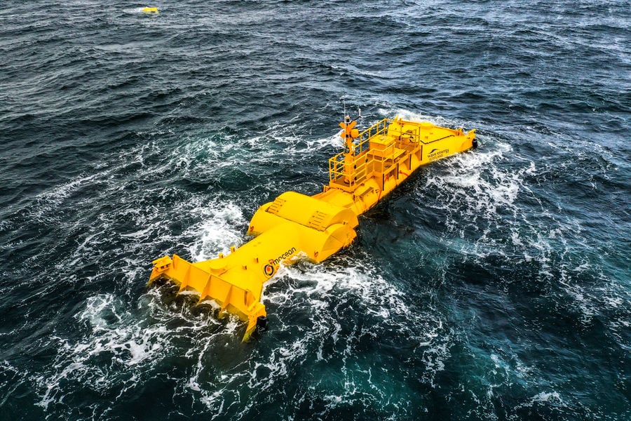 Illustration/Mocean Energy’s Blue X wave energy device offshore Orkney (Courtesy of Mocean Energy/Photo by Colin Keldie)