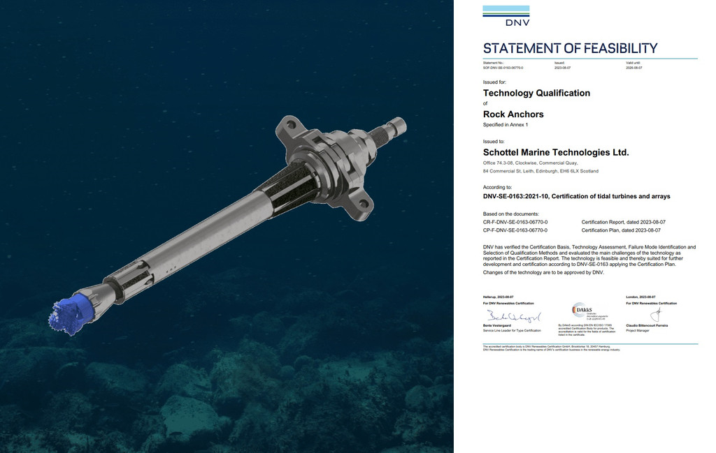 Schottel Marine’s rock anchor (Swift Anchor) concept with DNV’s feasibility statement (Courtesy of Schottel Marine Technologies)