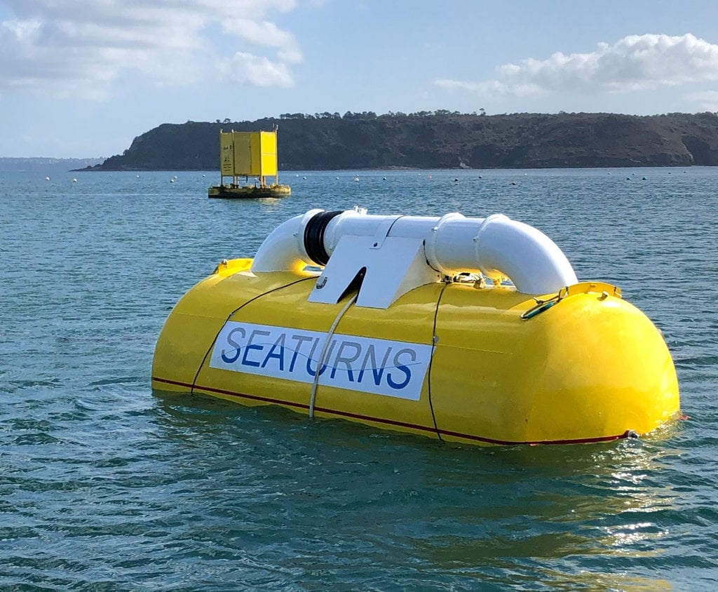 Seaturns' wave energy device deployed near Brest (Courtesy of Seaturns/Photo by Stéphane LESBATS/Ifremer)