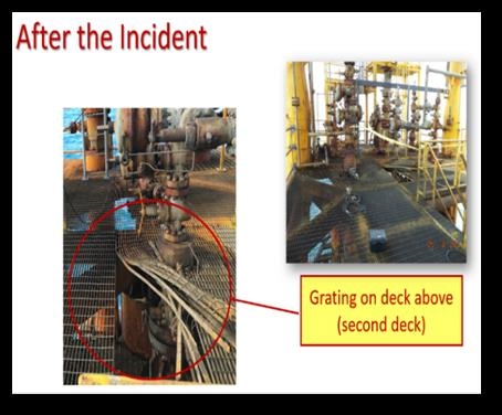 Deformed grating above casing deck; Source: BSEE