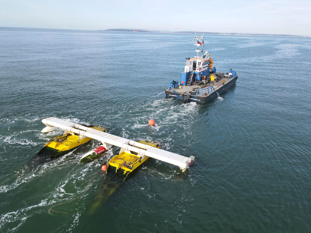 Illustration/QED Naval’s SubHub platform with Tocardo tidal turbines (Courtesy of QED Naval)