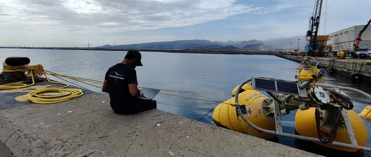 Buoys for Wavepiston's system waiting to be towed out to sea (Courtesy of Wavepiston)