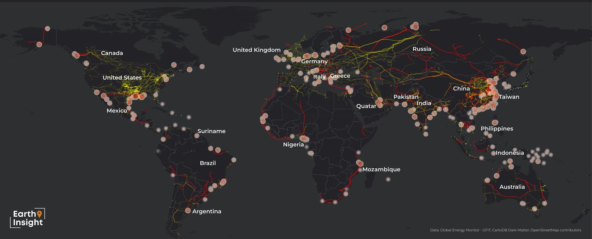 Global heatmap of proposed LNG expansion; Source: Earth Insight