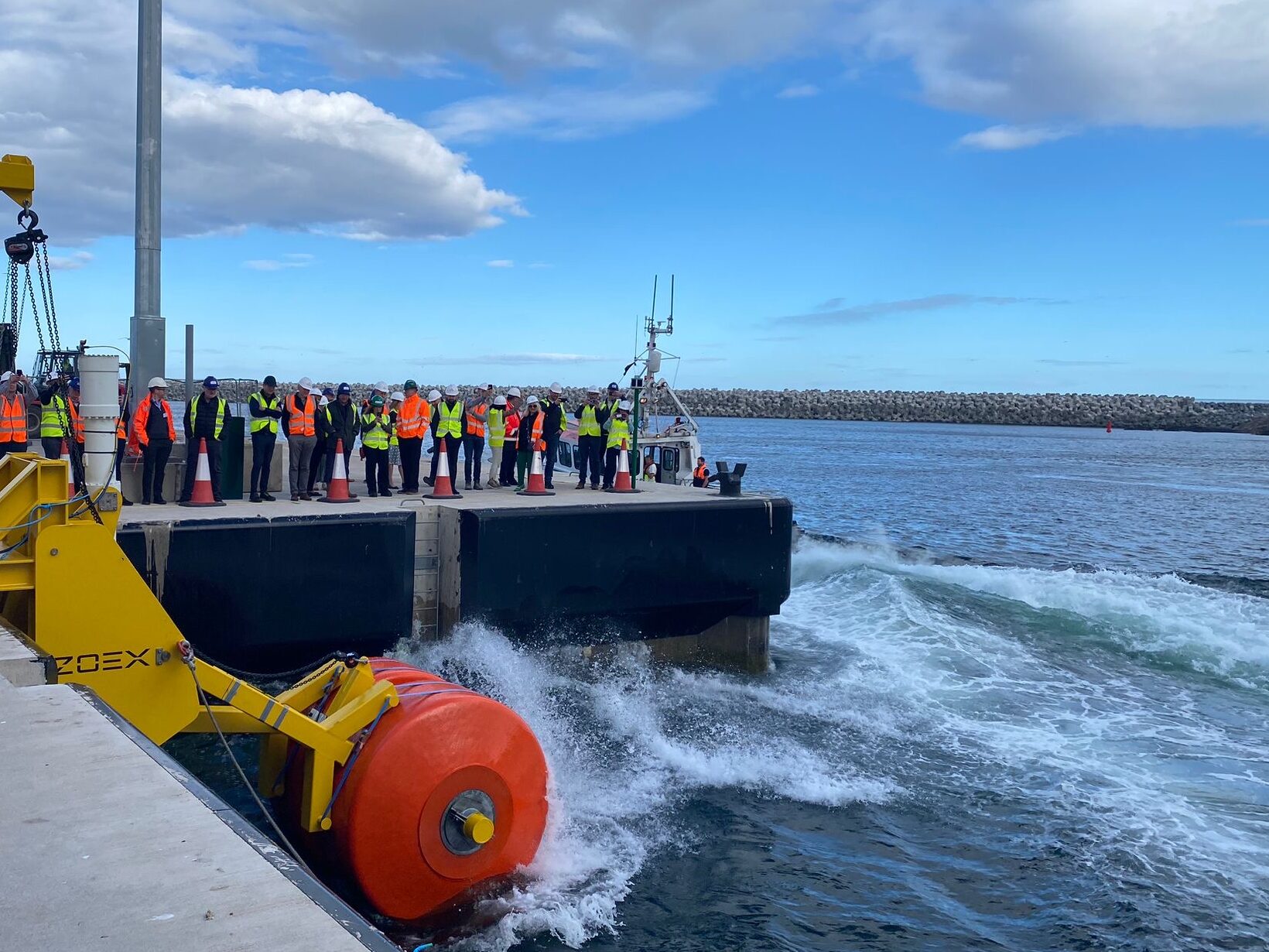 ZOEX Power installation of its 100 kW wave energy device at the Port of Aberdeen, South Harbour.
