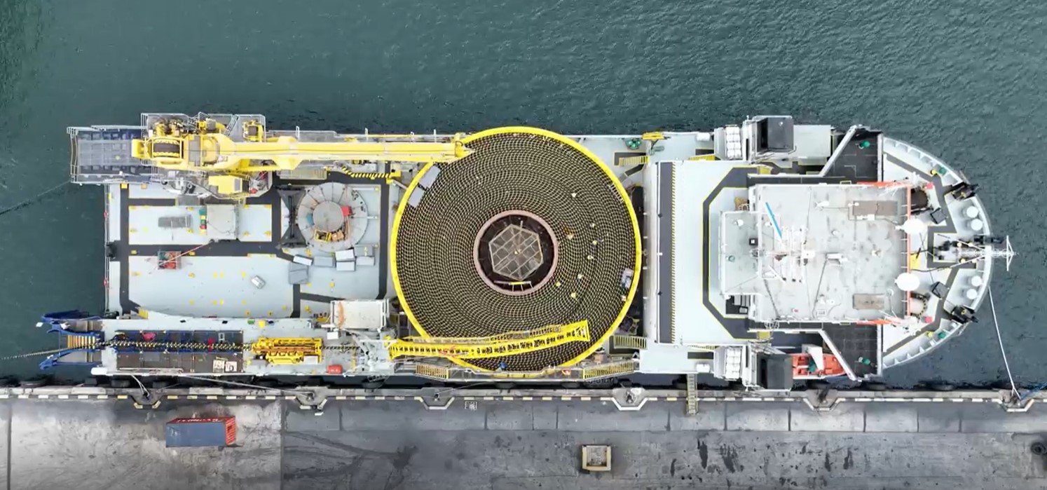 European JV-owned vessel brings in cable from South Korea to two