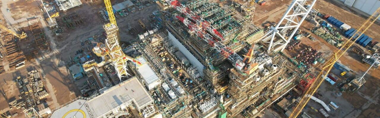 Scarborough floating production unit (FPU) currently under construction; Courtesy of McDermott