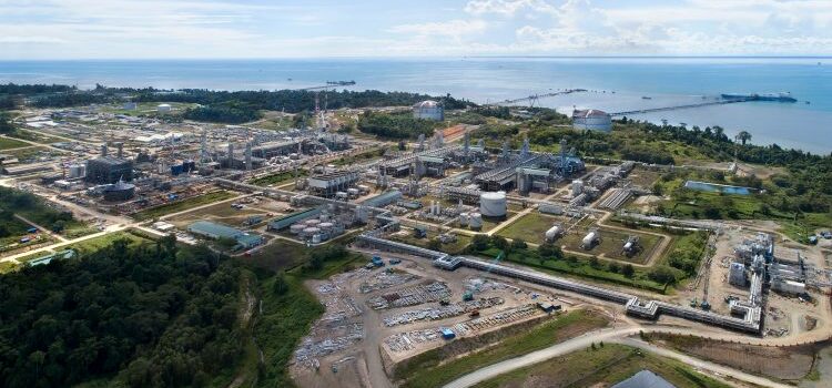 An aerial view of an LNG complex