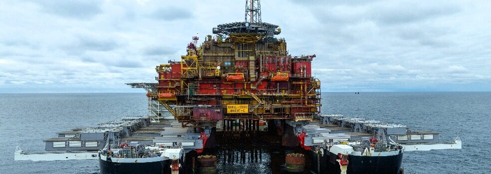 An offshore platform onboard a barge during maritime transport