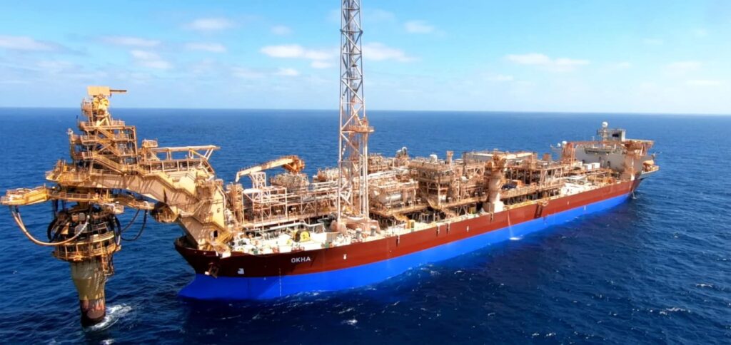 FPSO Okha processes, stores, and offloads crude oil produced from the subsea wells across the four CWLH offshore fields; Source: Woodside