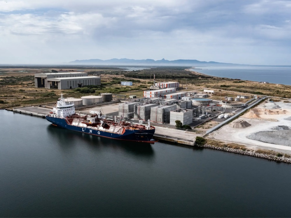 A large LNG ship at dock