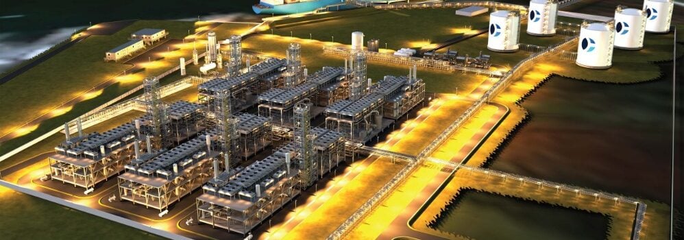 Rendering of an LNG terminal at night