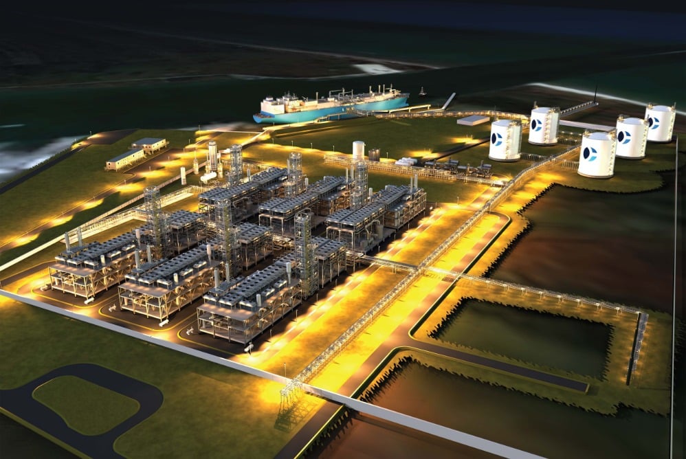 Rendering of an LNG terminal at night