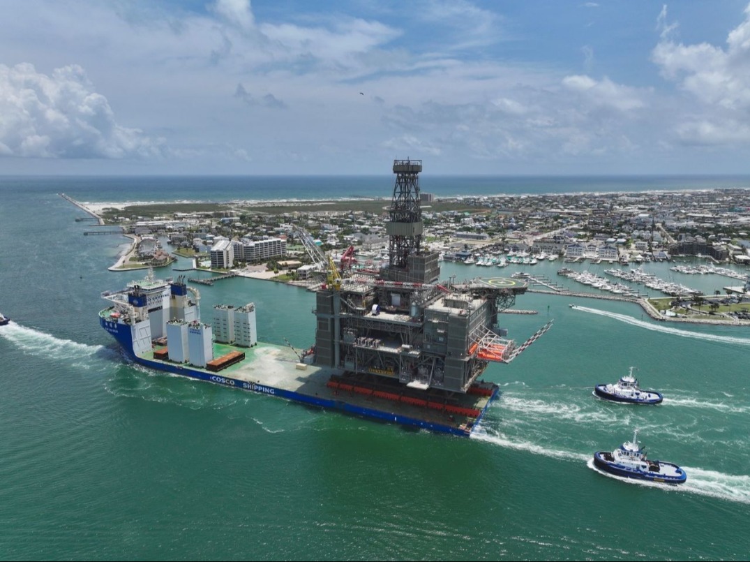 Topsides being transported on a vessel