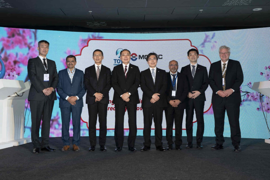 Takashi Kawahara, Managing Director, Toyo Engineering India, and Chairman, OFS India; Suresh Shelke, Executive Director, Toyo Engineering India; Eiji Hosoi, President & CEO, TOYO Engineering Corporation; Nakane Tsutomu, Consul-General, Consulate-General of Japan in Bengaluru (Guest-of-Honor); Hirohiko Miyata, President & CEO, MODEC Group; Nilesh Shirode, Managing Director, OFS India; Soichi Ide, Head, Floating Production Solutions Business Unit, MODEC Group; Eric Powell, Vice President, Technical, MODEC Group