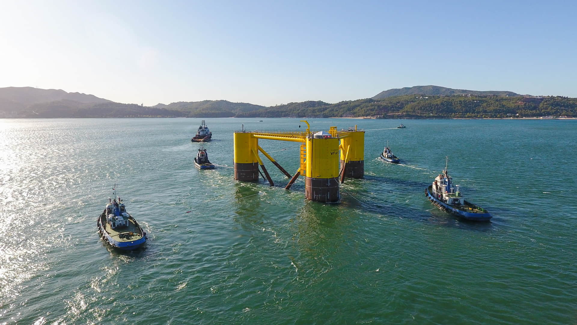 WindFloat leaving Lisnave dock after construction near Setúbal, Portugal