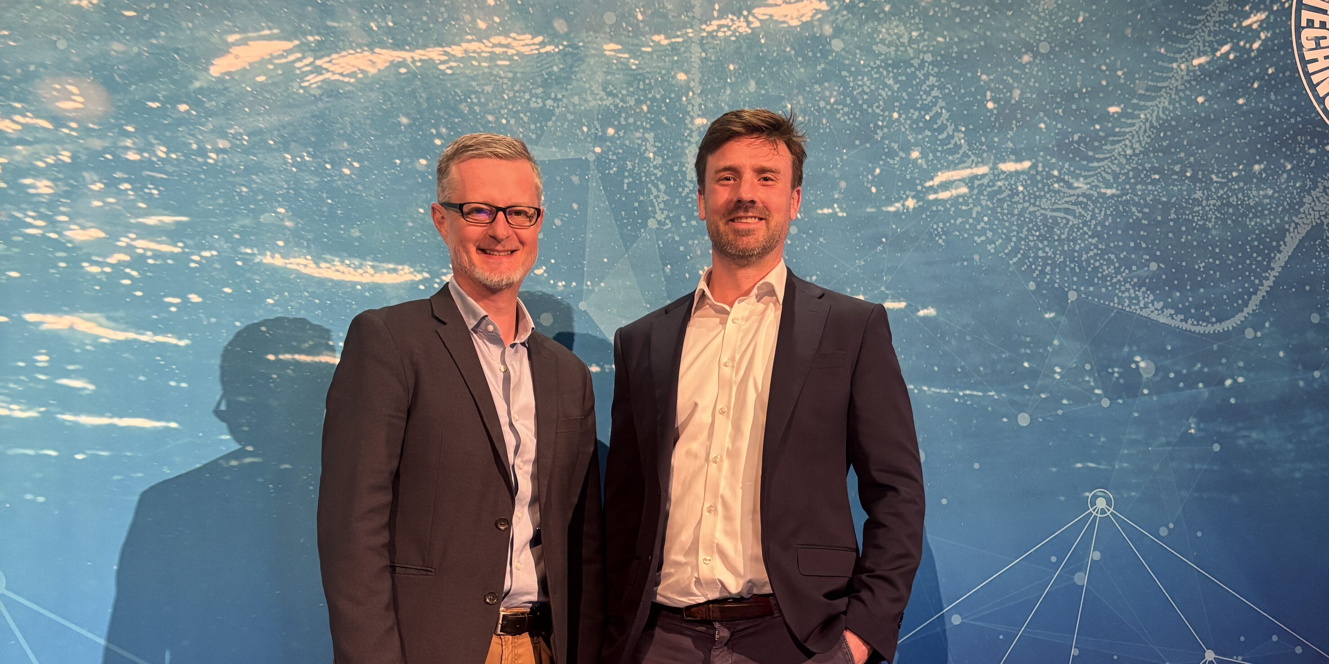 A picture of Arnaud Ayral, Chief Commercial Officer, SolarDuck, and Cameron McNatt, Managing Director at Mocean Energy, is attached.