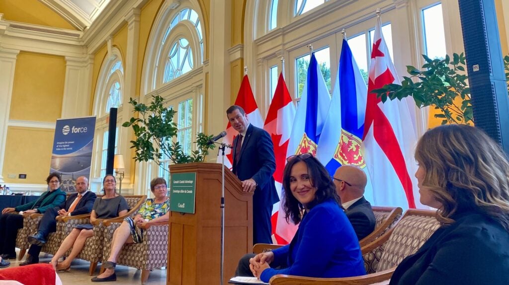 Parliamentary Secretary Kody Blois announces new tidal energy research funding from Natural Resources Canada at K.C. Irving Environmental Science Centre, Acadia University

