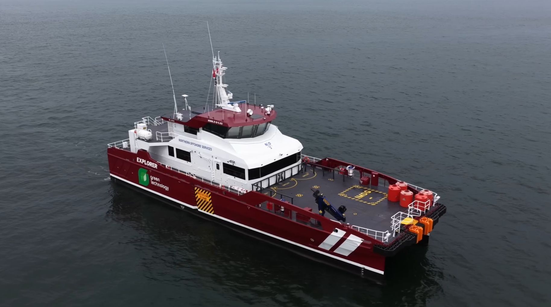 An image of the M/V Explorer hybrid CTV at sea