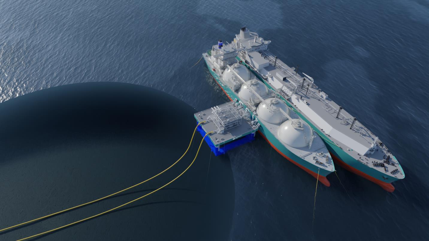 Rendering of possible configuration of the IQuay Regas Terminal; Source: ECOnnect Energy