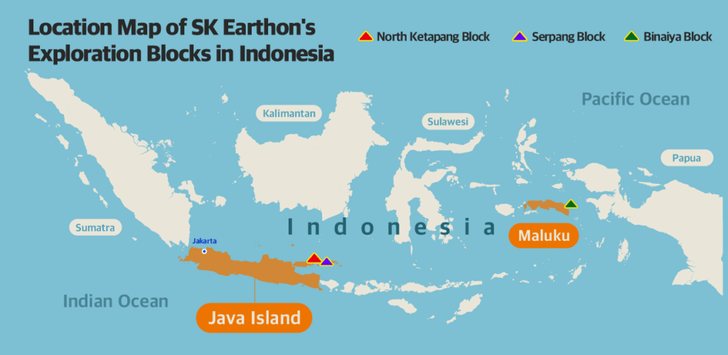 Location map of SK Earthon’s exploration blocks in Indonesia; Source: SK Innovation
