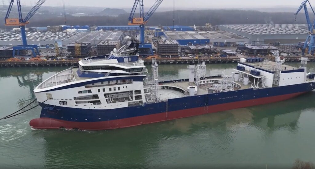 CLV Alessandro Volta exiting Vard shipyard in Romania