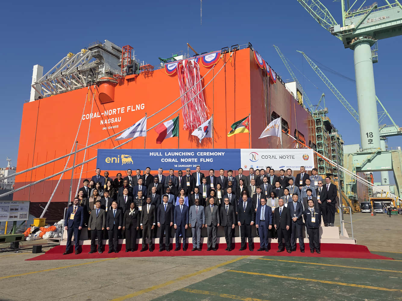 Officials at the Coral Norte FLNG launching ceremony at Samsung Heavy Industries' Geoje Shipyard; Source: SHI