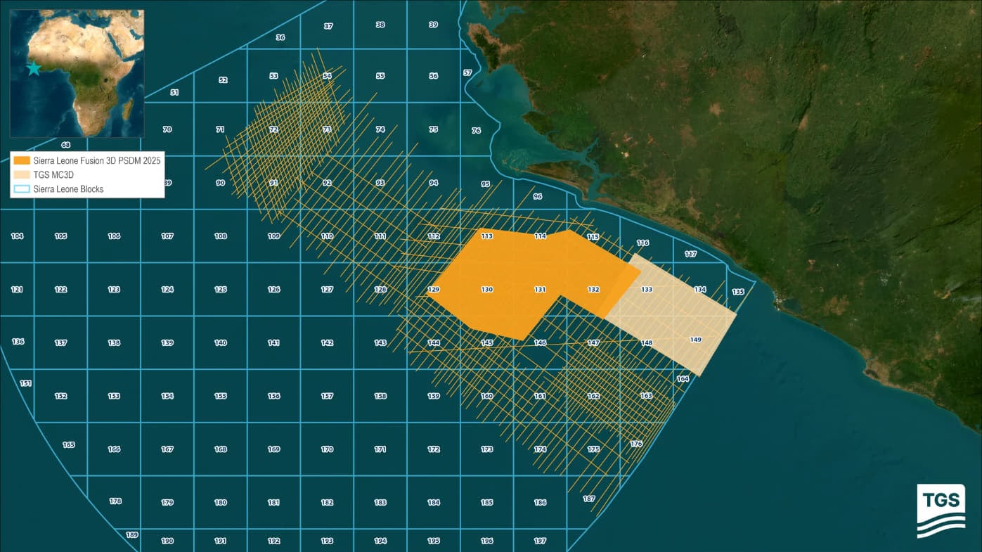 Sierra Leone Fusion 3D PSDM is deemed to offer insights across several blocks; Source: TGS